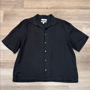 COS Men's Black Linen Short Sleeve Button Down Shirt, Size XL